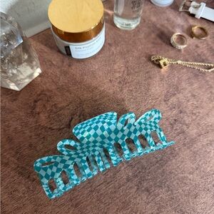 Blue Checkered Hair Claw Clip